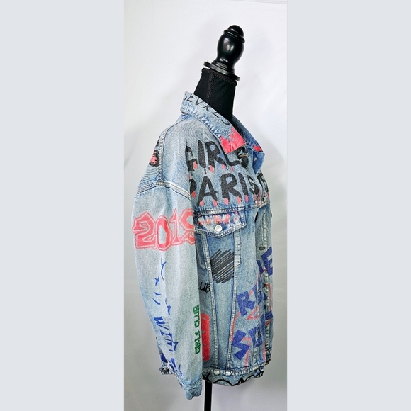 Small AKIRA Girls Club Graffiti Denim Jacket - Picture 2 of 7